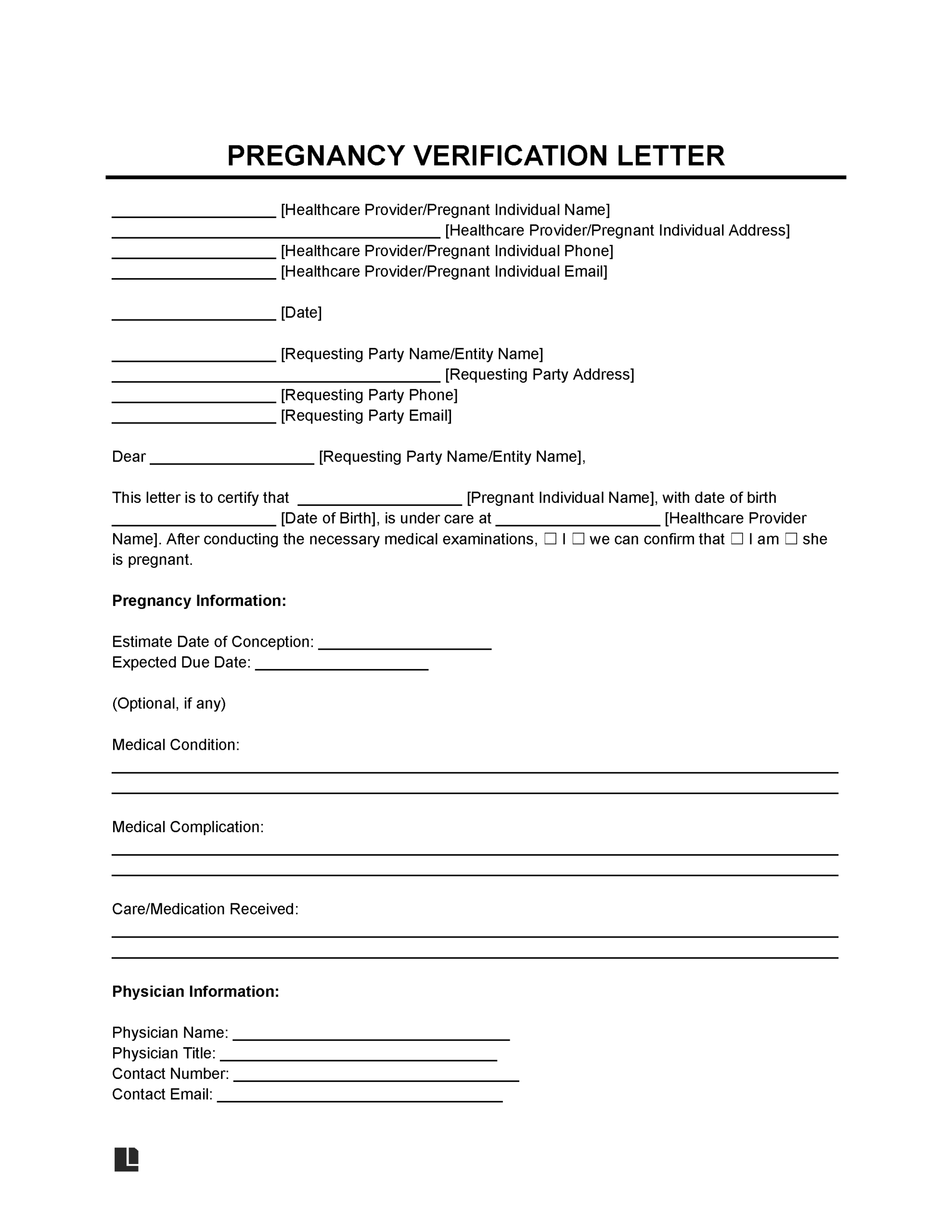 Free Pregnancy Verification Letter PDF Word
