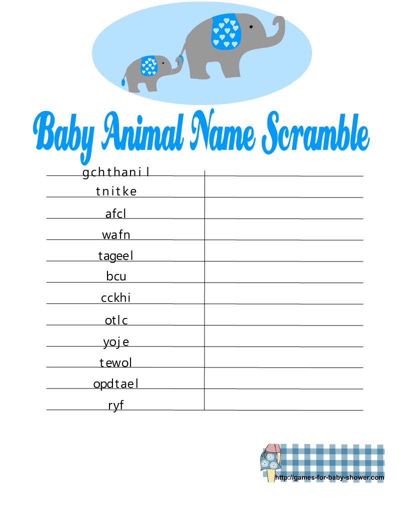 Free Printable Baby Animal Name Scramble Puzzle