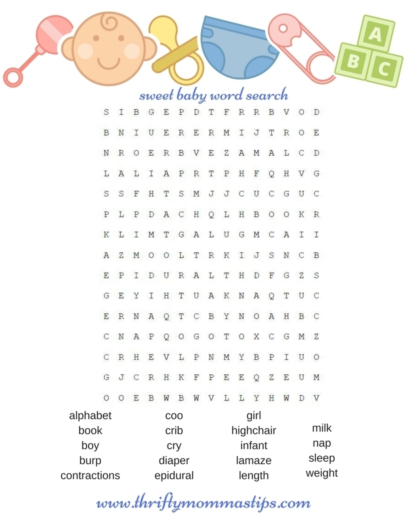 Free Printable Baby Shower Word Shop Search Puzzles