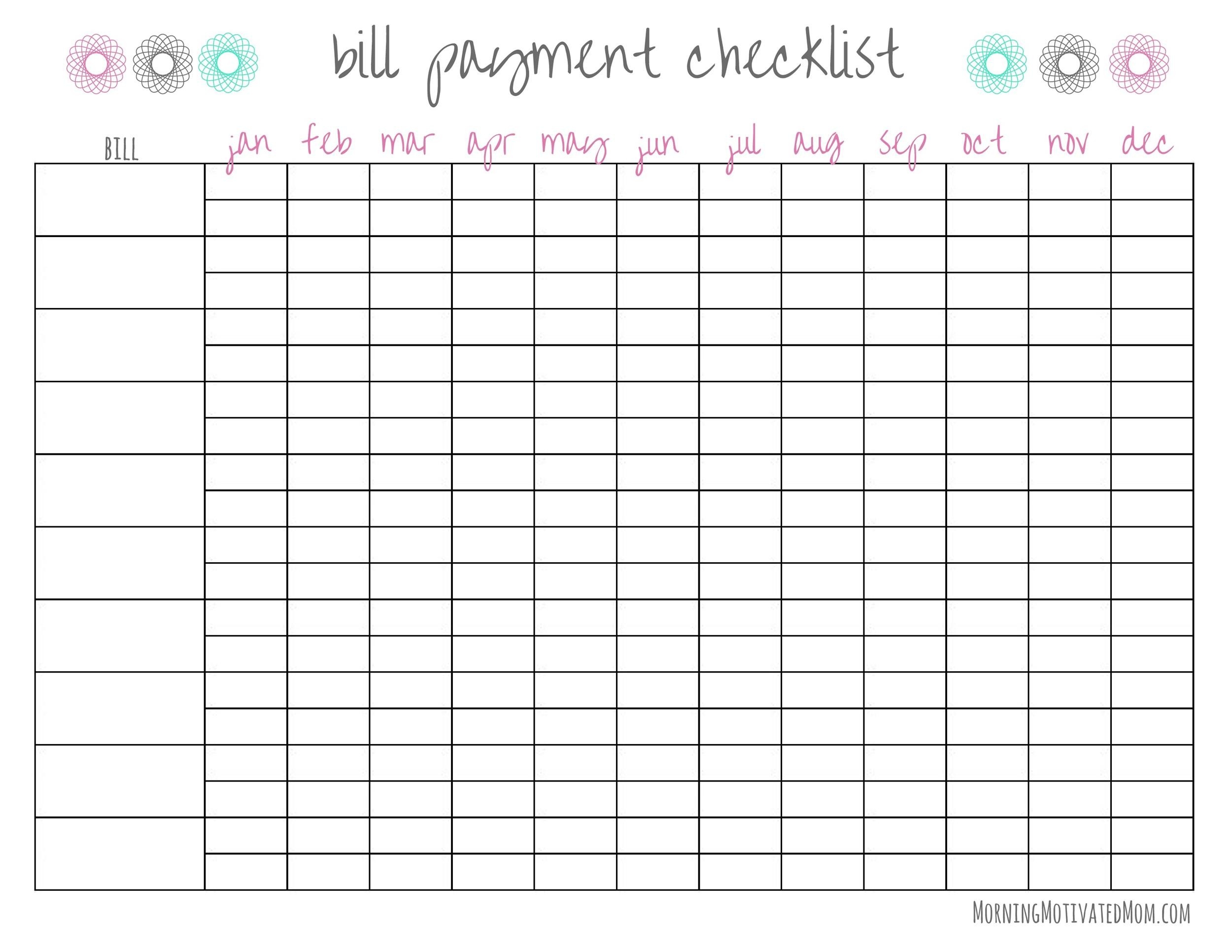 Free Printable Bill Pay Checklist Printable Party Favors
