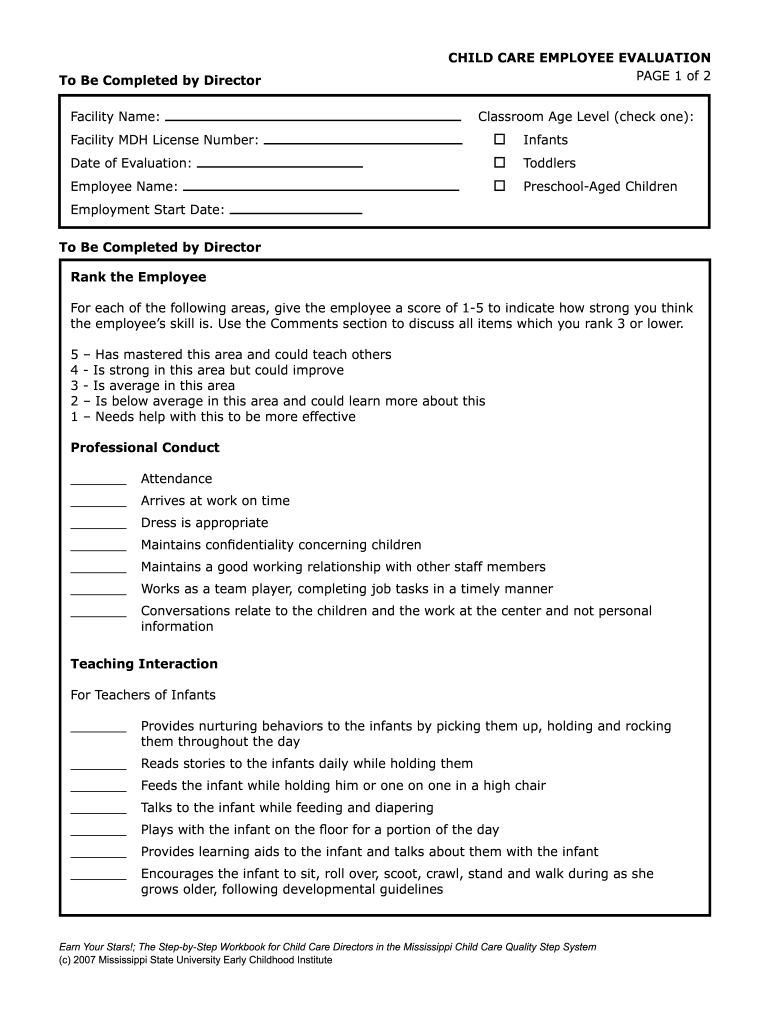Free Printable Child Care Staff Evaluation Form Fill Out Sign Online DocHub