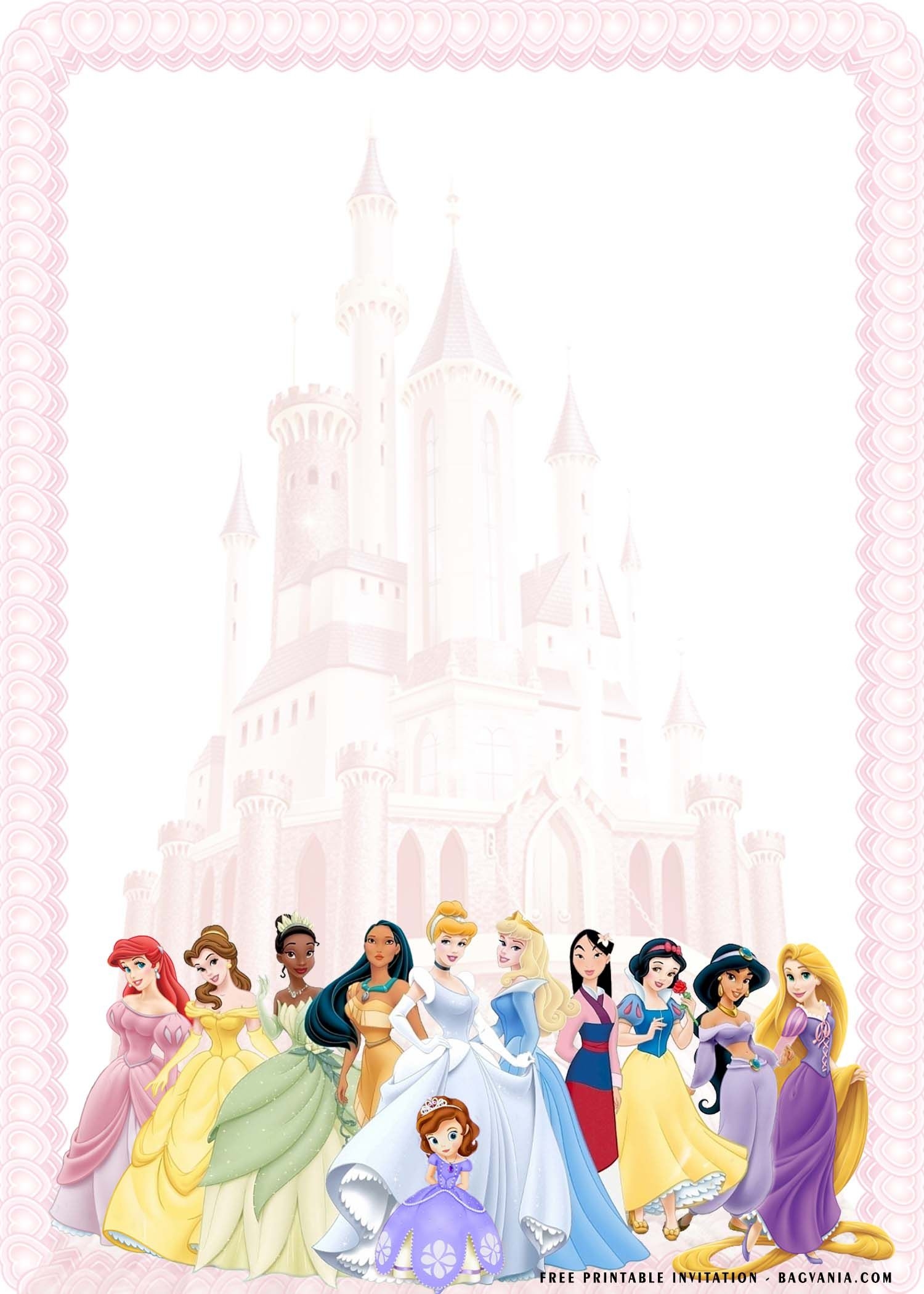 FREE Printable Cute Disney Princess Birthday Invitation Templates Worksheets Library