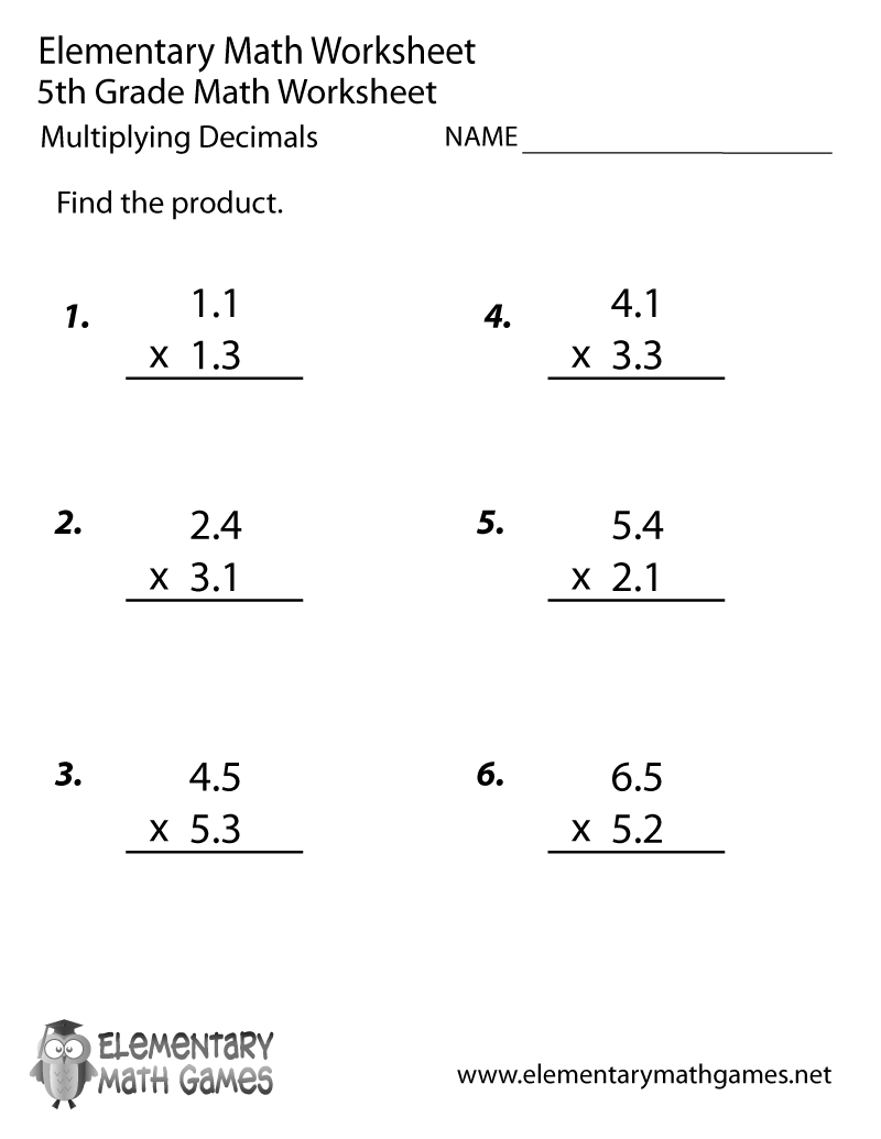 Fifth Grade Multiplication Printable Worksheets