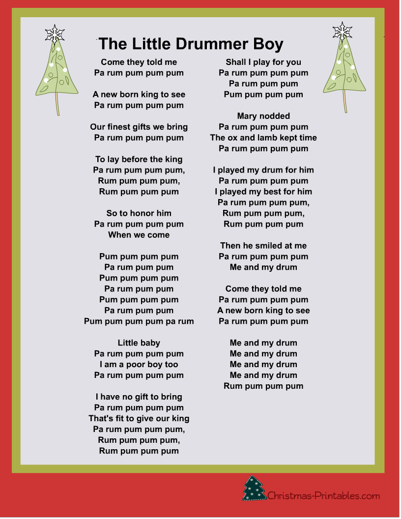 Little Drummer Boy Lyrics Printable