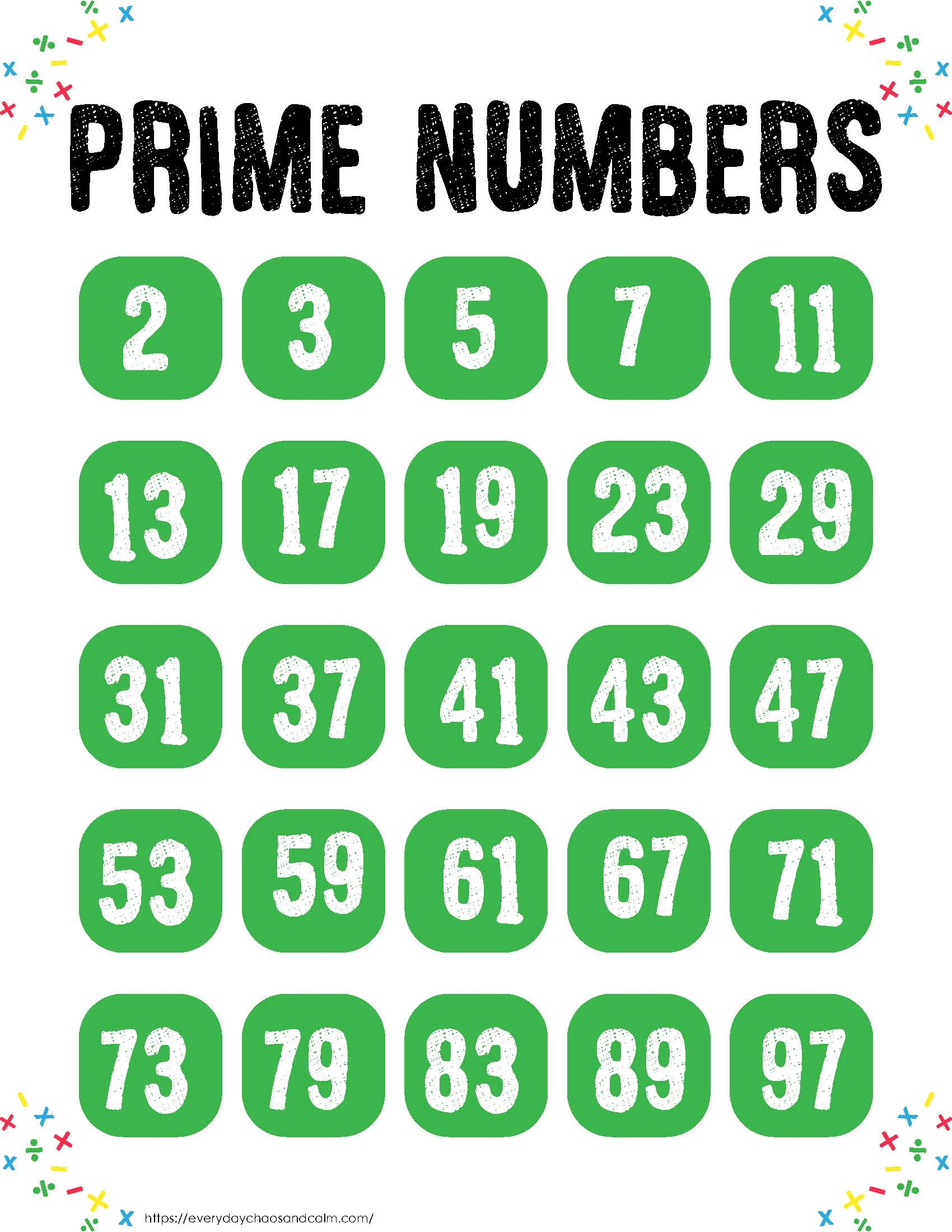 Free Printable Prime Number Charts Worksheets Library