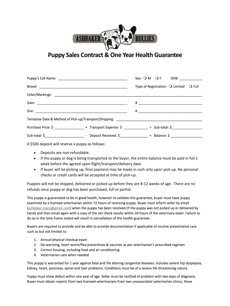 Free Printable Puppy Health Guarantee Template Fill Out Sign Online DocHub