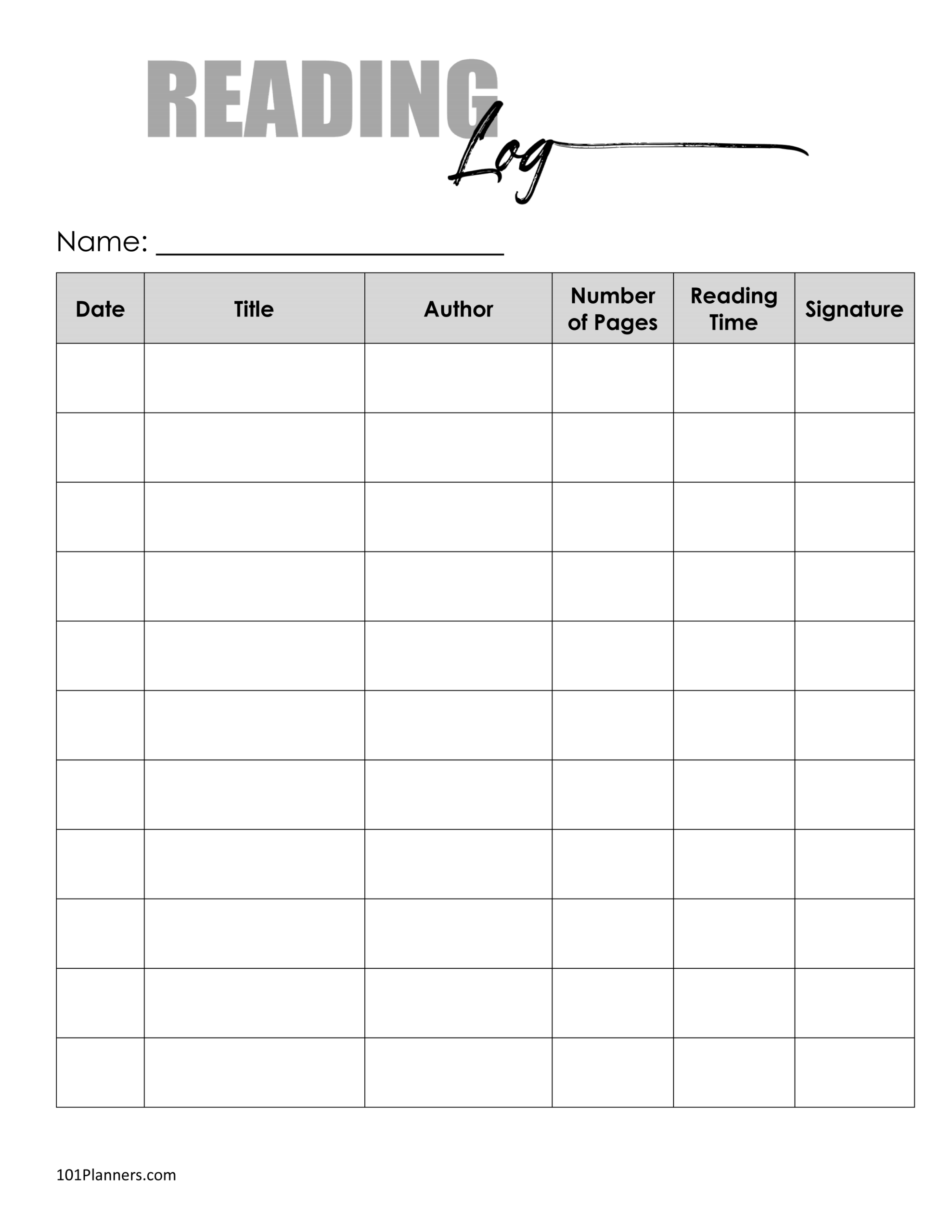 Free Printable Reading Log Template Bullet Journal Traditional
