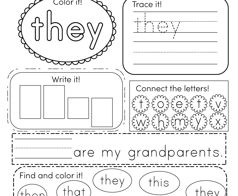 Free Printable Sight Word they Worksheet