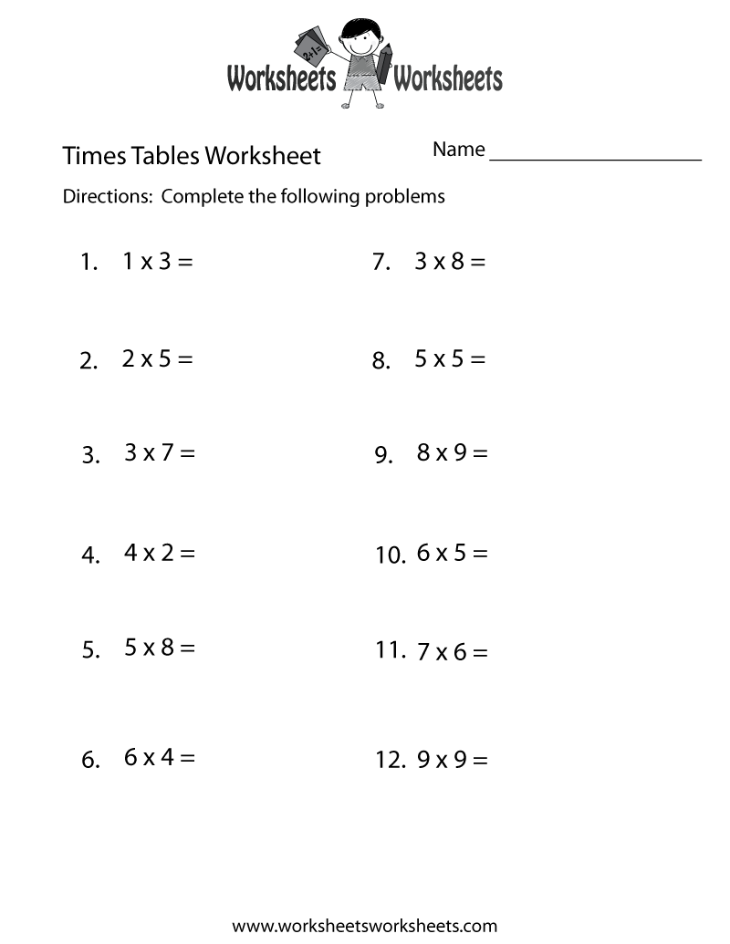 Printable Times Table Test Sheets