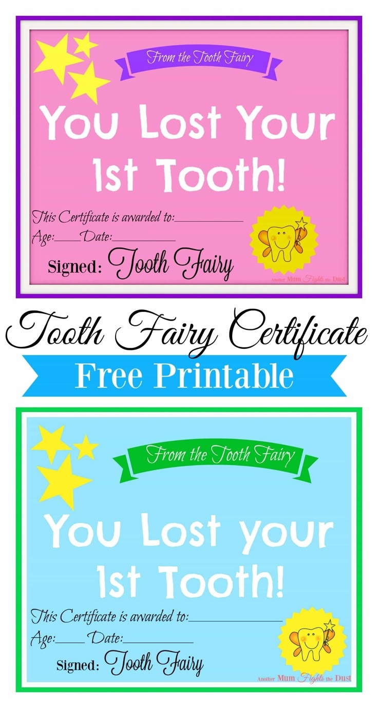 First Tooth Fairy Certificate Free Printable