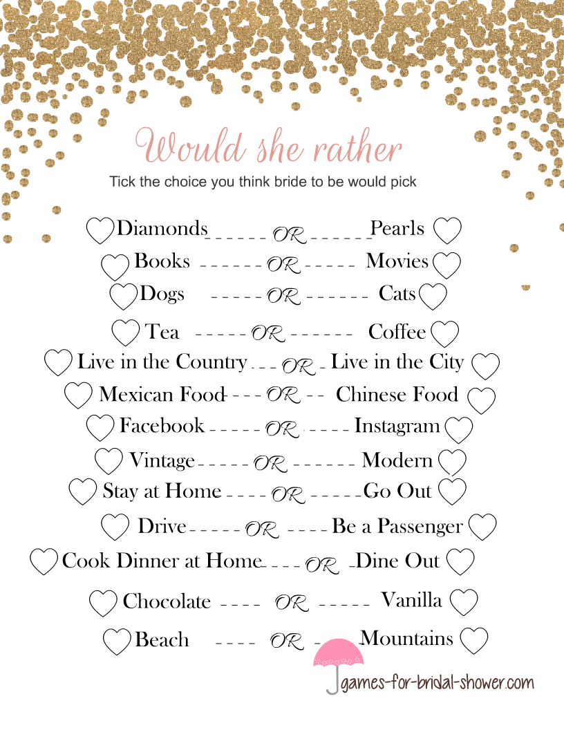 Bridal Shower Games Printable Free