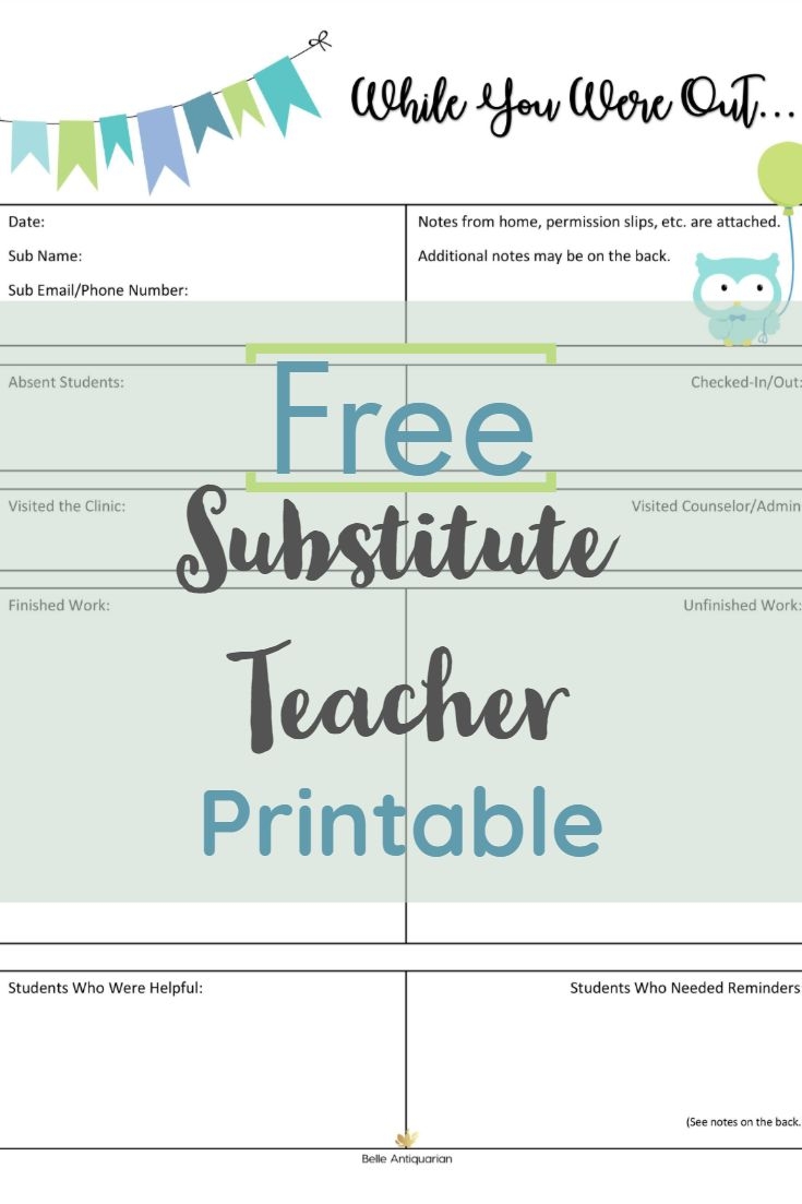 Free Substitute Teacher Printable