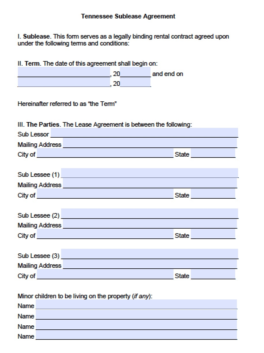 Free Tennessee Rental Lease Agreement Templates PDF Word
