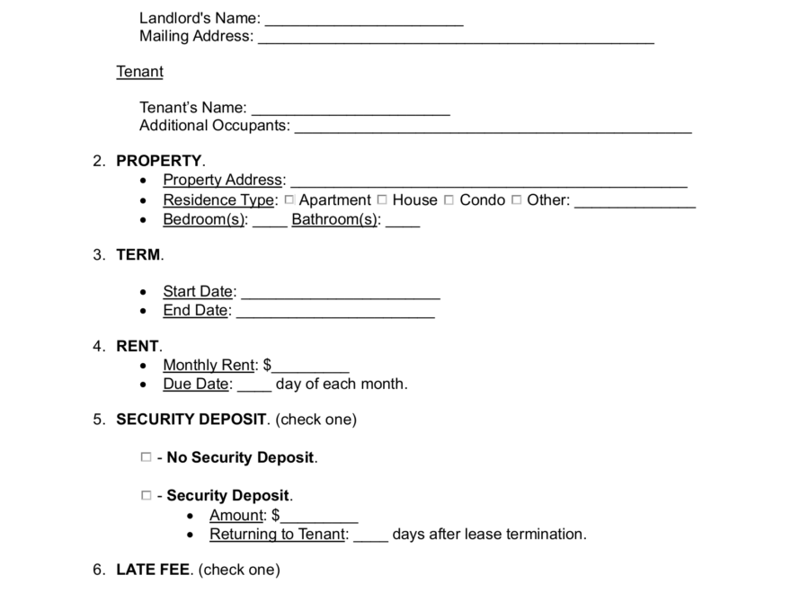 Free Tennessee Standard Residential Lease Agreement Template PDF Word EForms