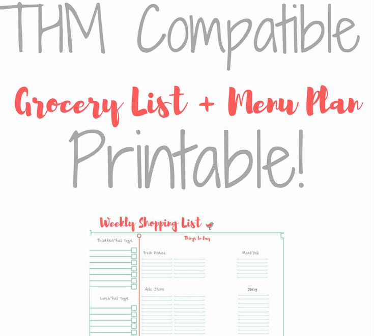 FREE Trim Healthy Mama Compatible Grocery List Menu Plan Printable