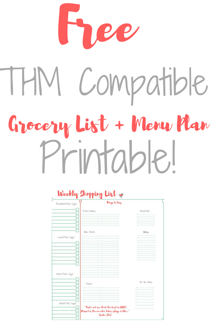 FREE Trim Healthy Mama Compatible Grocery List Menu Plan Printable 