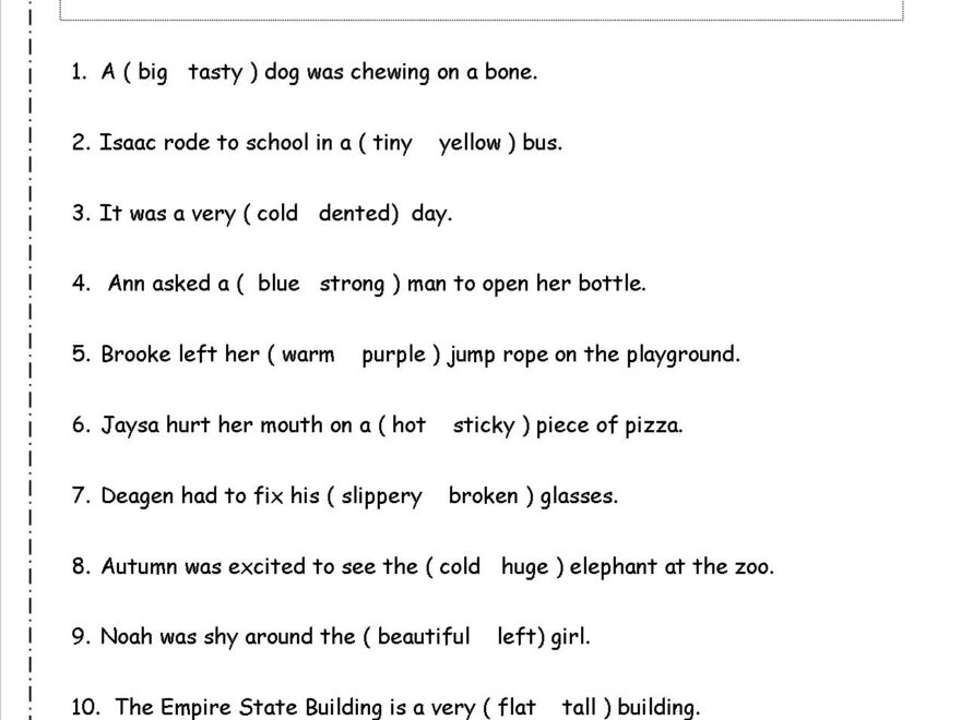 Free Using Adjectives Worksheets