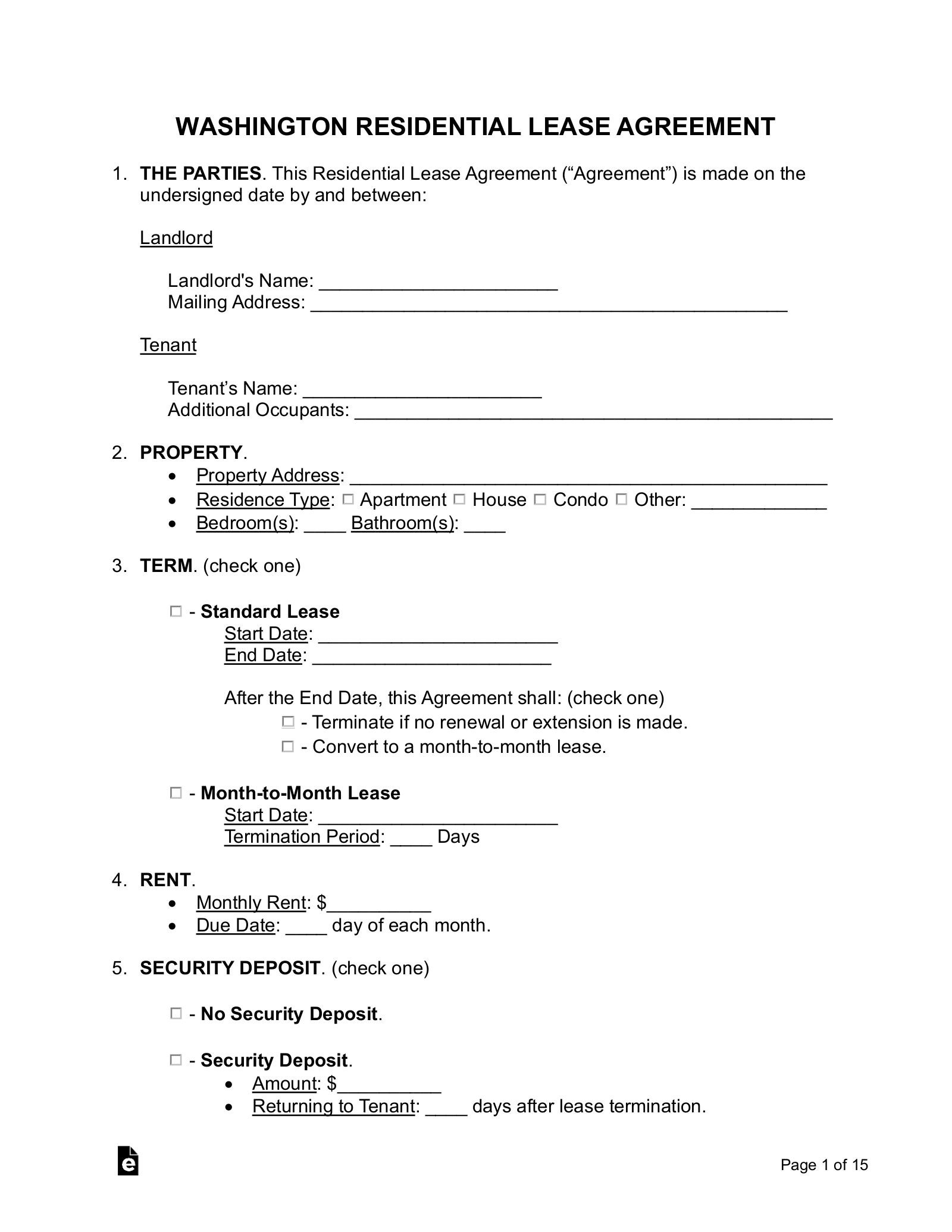 Free Washington Lease Agreement Templates 6 PDF Word EForms