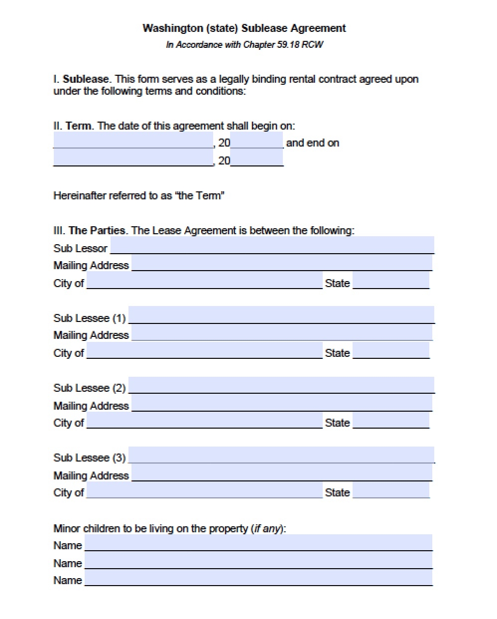 Free Washington Rental Lease Agreement Templates PDF Word