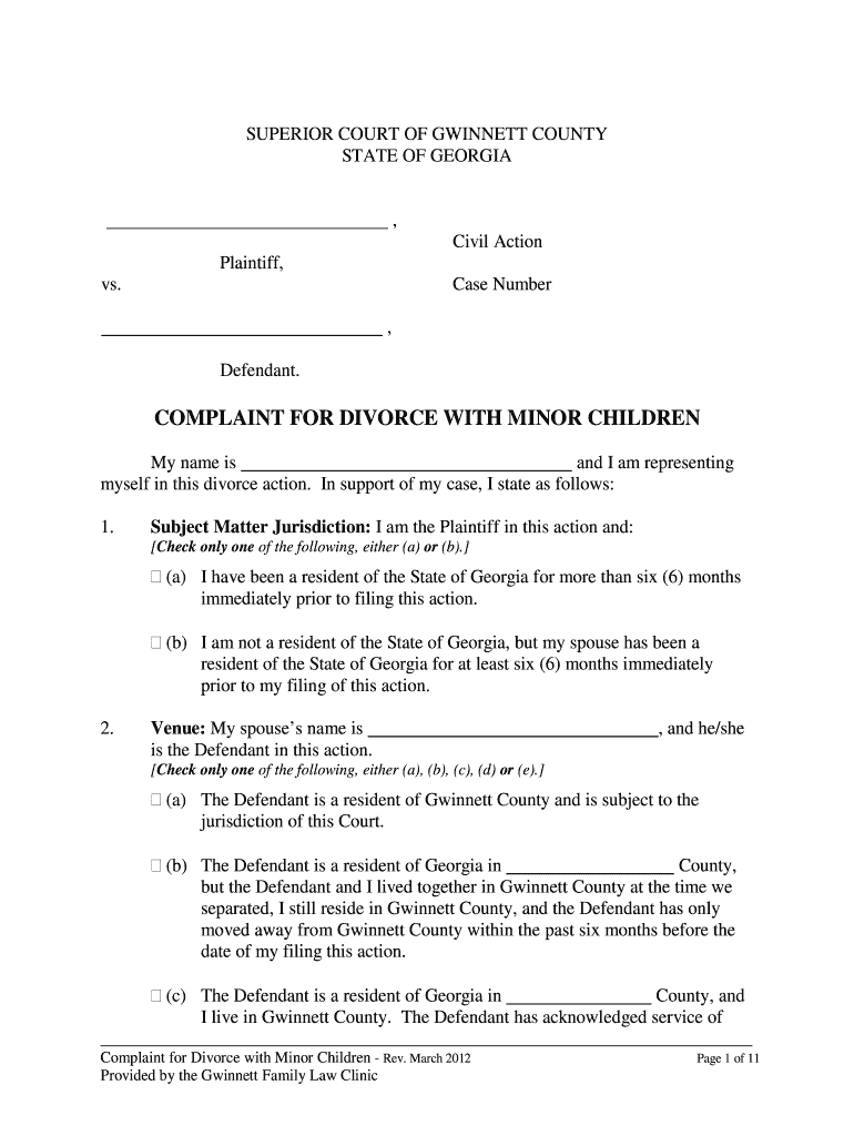 Ga Gwinnett Divorce Minor Fill Online Printable Fillable Blank PdfFiller