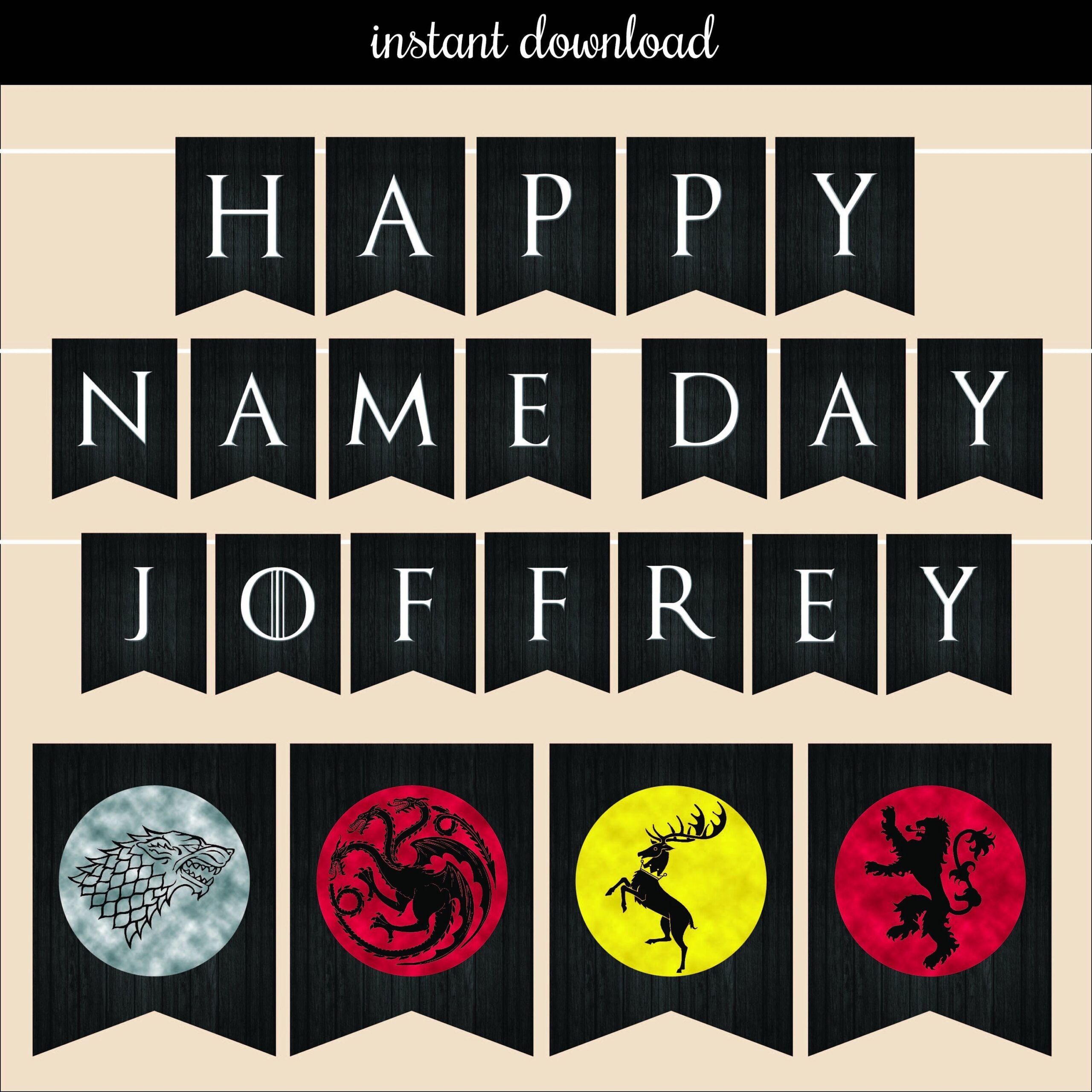 Game Of Thrones Banner Printable ALL LETTERS Instant Download Etsy