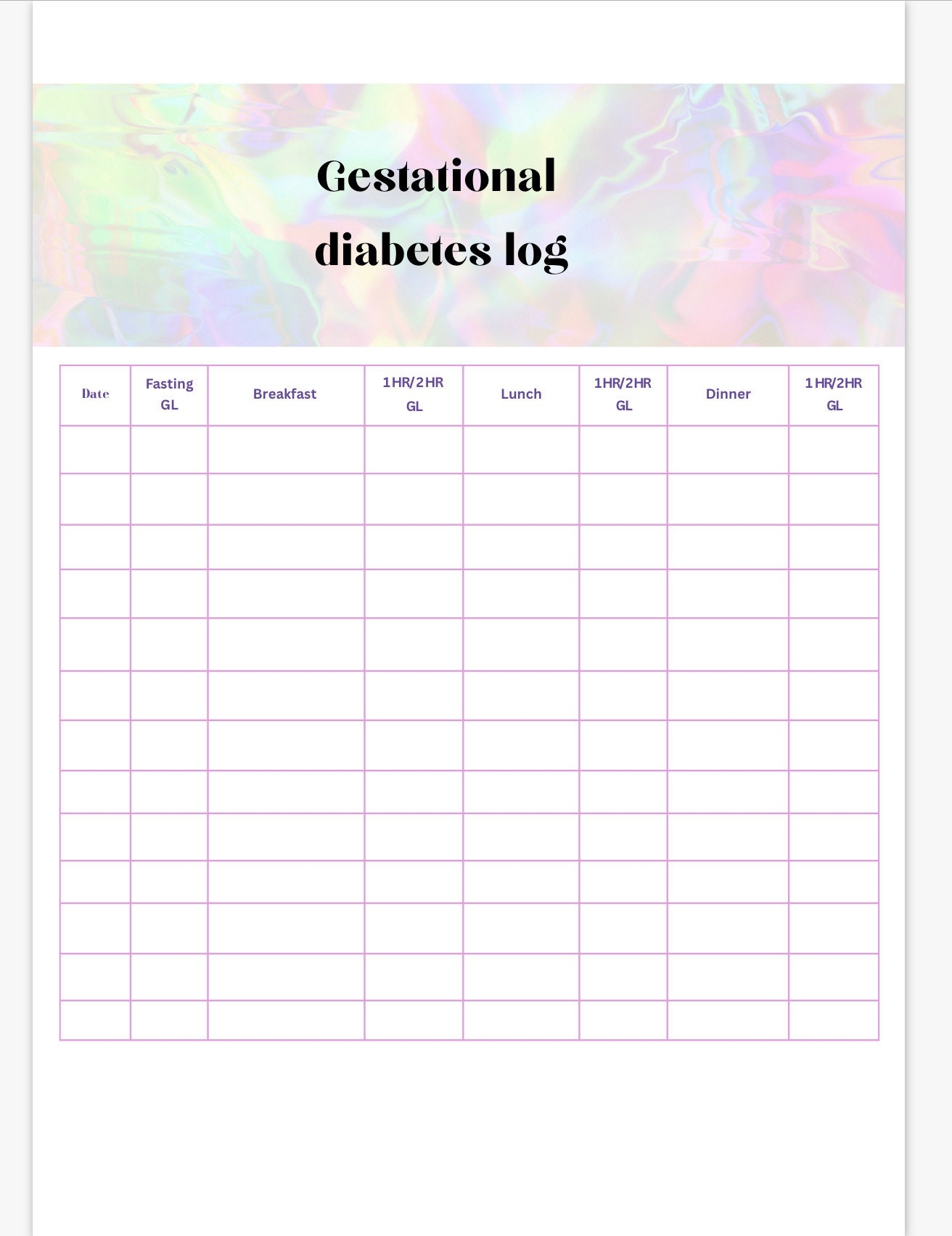 Gestational Diabetes Log Etsy