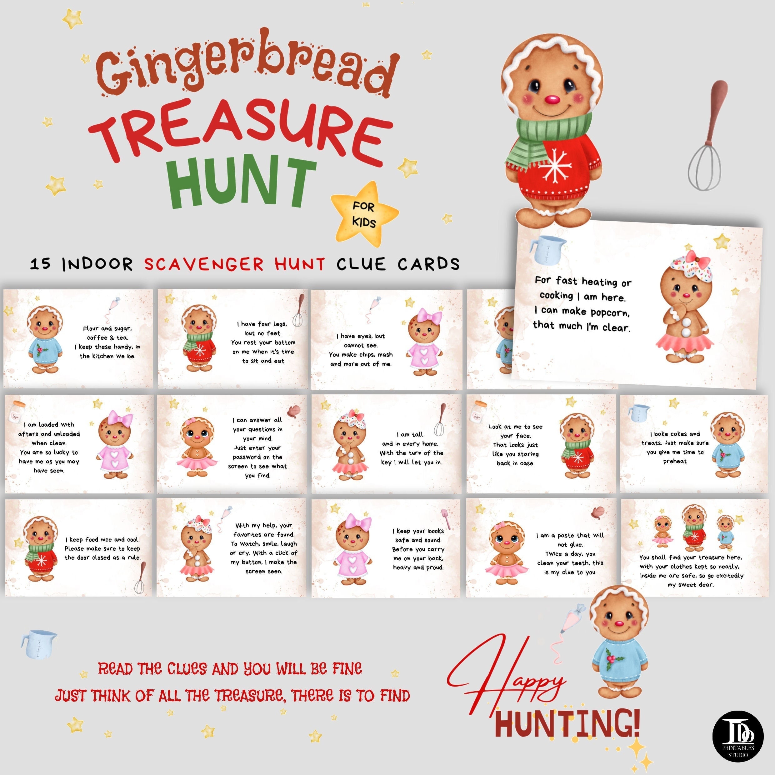 Gingerbread Man Treasure Hunt For Kids Printable Clue Cards Christmas Scavenger Hunt Xmas Game For Grandkids Holiday Surprise Gift Etsy