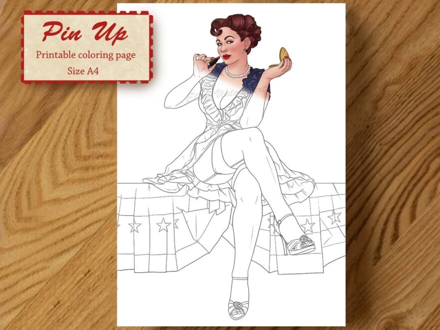 Girl Coloring Book Pages Pin Up Pdf Coloring Page Pin Up Drawing Adult Coloring Pages Printable Vintage Girl Fashion Drawing Etsy