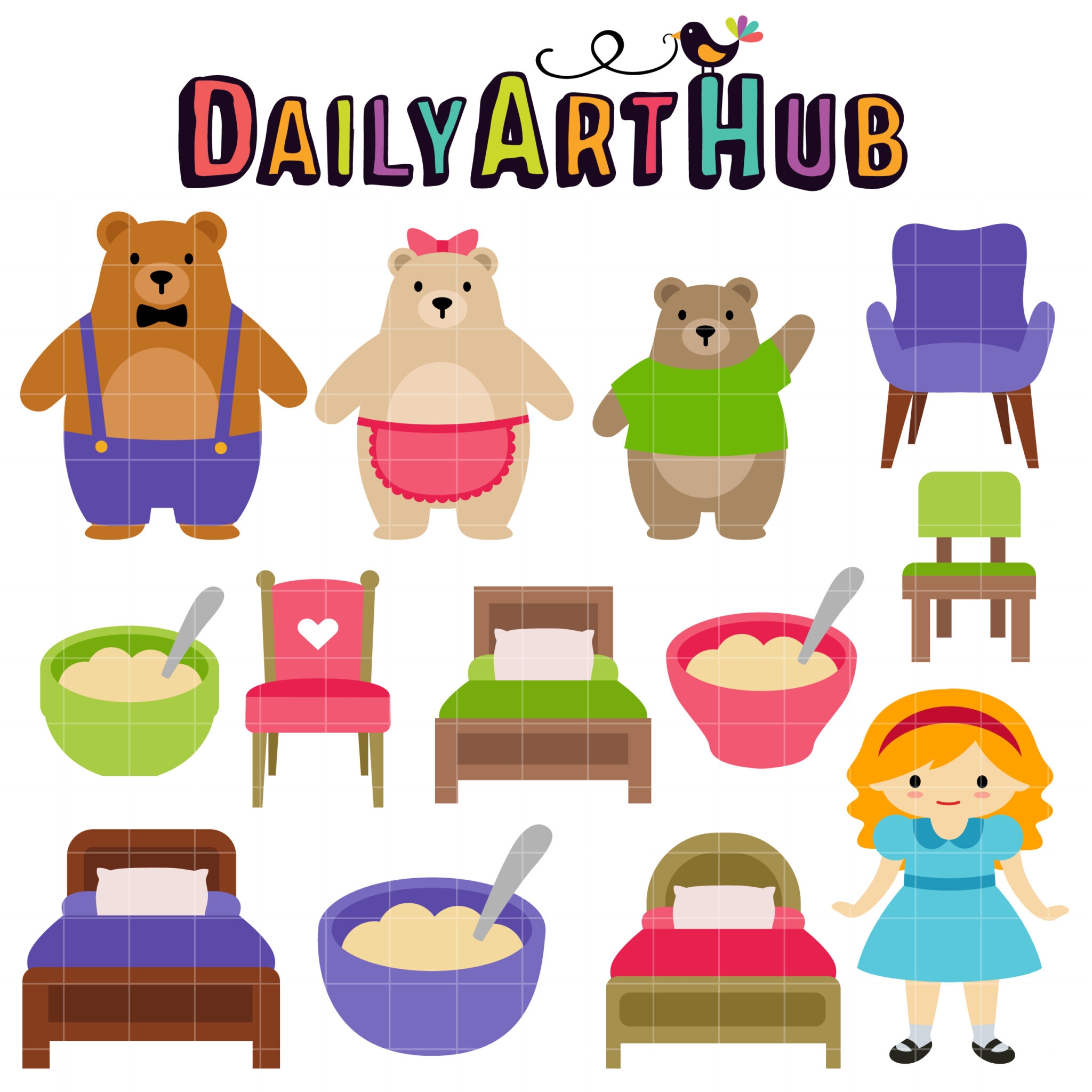 Goldilocks And The Three Bear Clip Art Set Daily Art Hub Graphics Alphabets SVG
