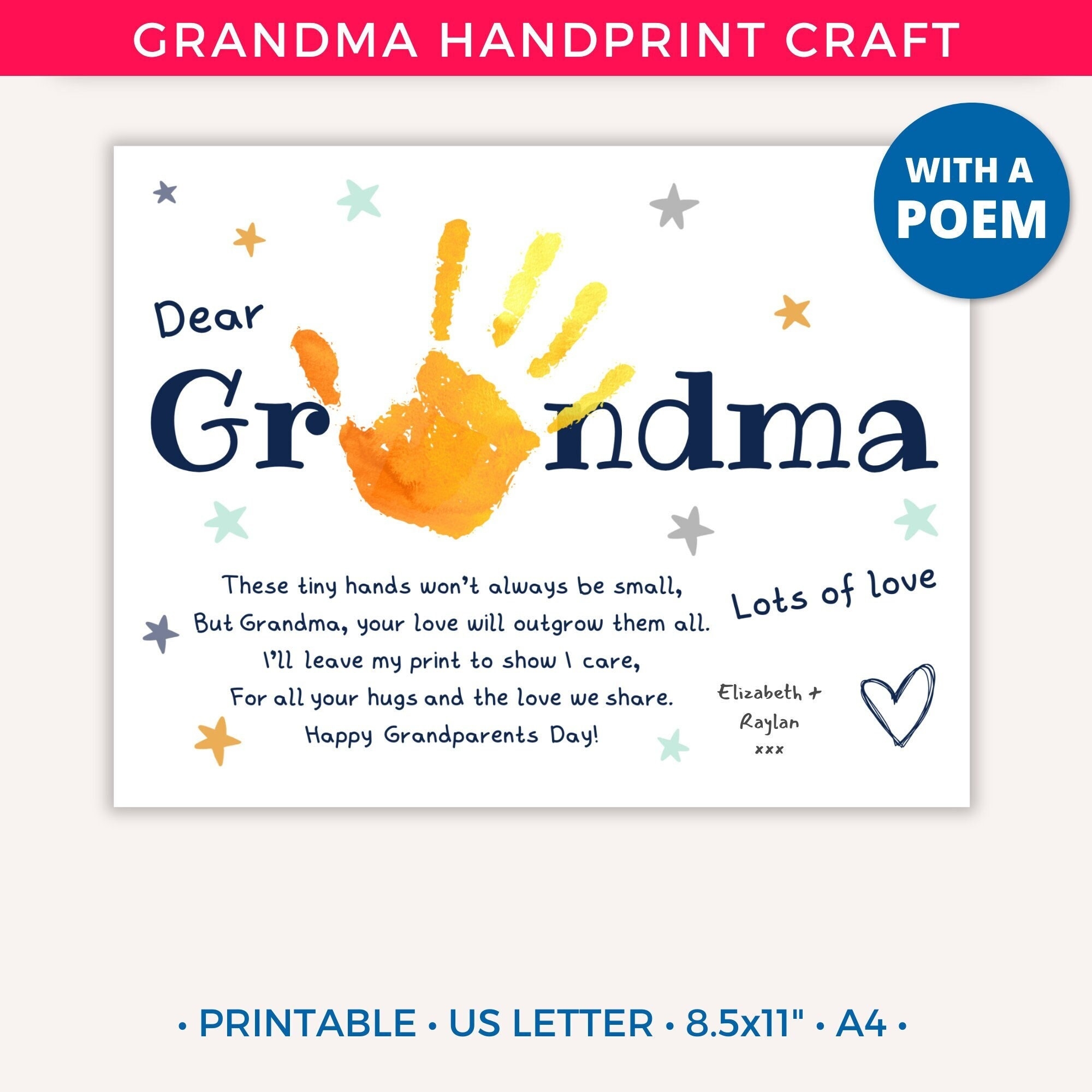 Grandparents Day Handprint Printable Craft Grandma Handprint Art Grandma Handprint Poem Gift For Granny Nana Gift From Kids Toddler Baby Etsy