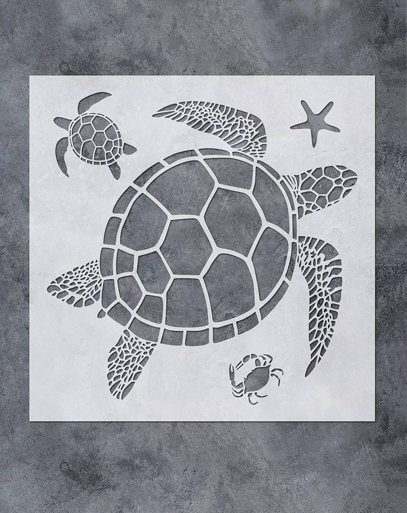 GSS Designs Sea Turtle Stencil 12 X 12 Inch Stencil For Canvas Wall Art Bathroom Teal Wall Decor Sea Creatures Sea Turtles Crabs Starfish SL 067 Amazon de DIY Tools