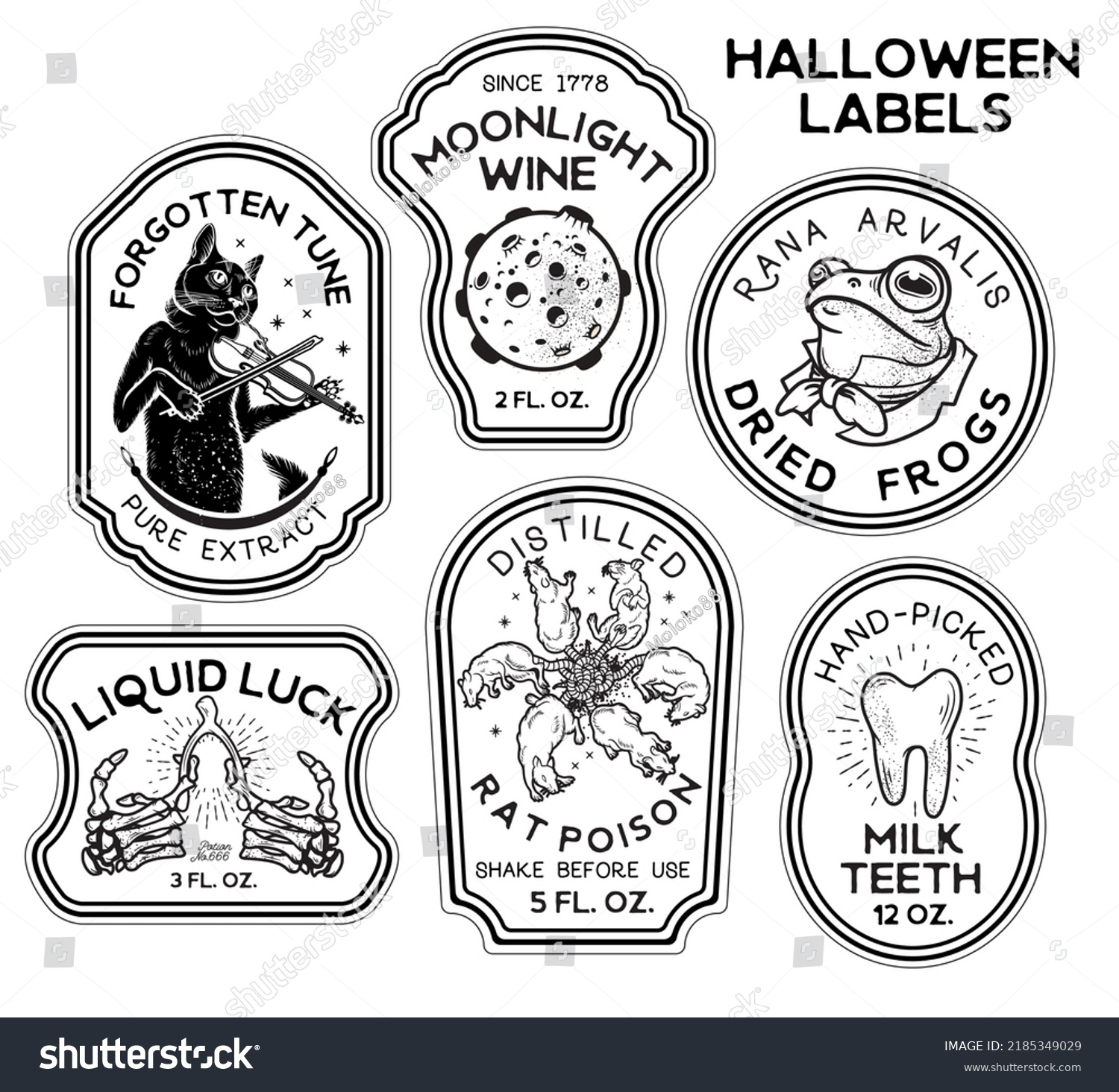 Halloween Flaschenetiketten Und Potionsmarken Vektorgrafik Stock Vektorgrafik Lizenzfrei 2185349029 Shutterstock