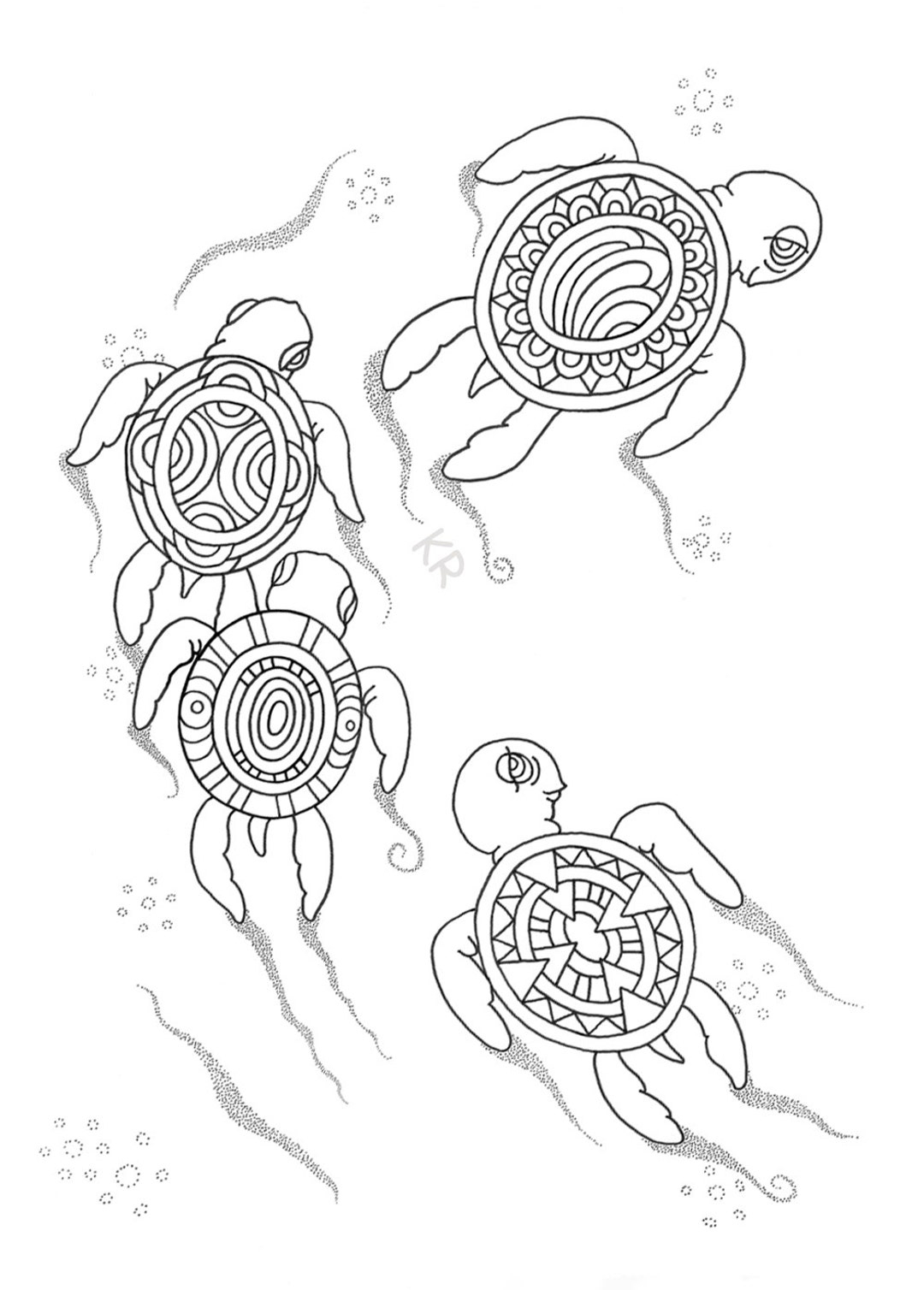 Hand Drawn Digital Printable Coloring Page Instant Download Coloring Page Turtle Dance Coloring Page Aboriginal Inspired Zentangle Thera Etsy
