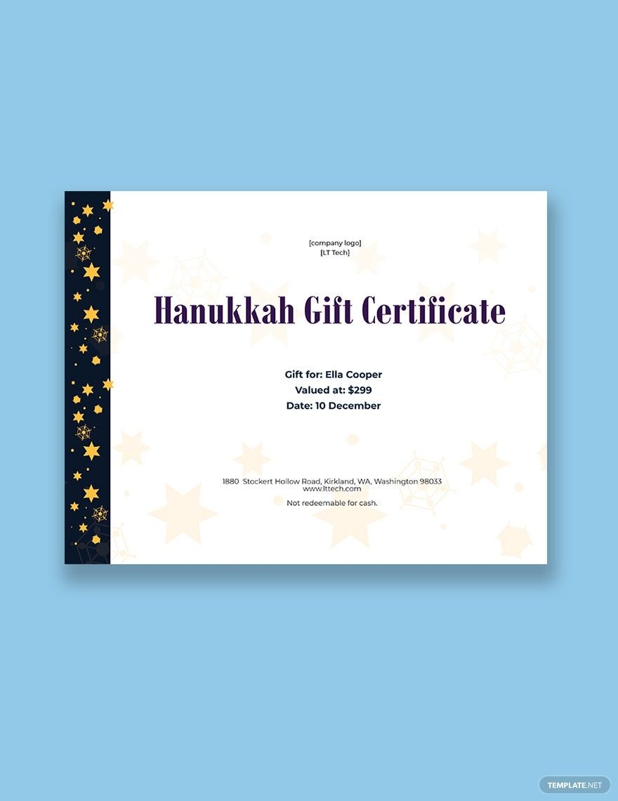Hanukkah Gift Certificate Template In Photoshop Word Publisher Google Docs Pages Download Template