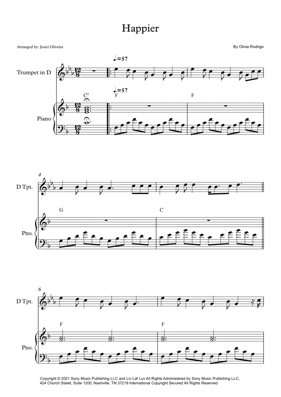 Happier By Olivia Rodrigo Trumpet Solo Digital Sheet Music Sheet Music Plus