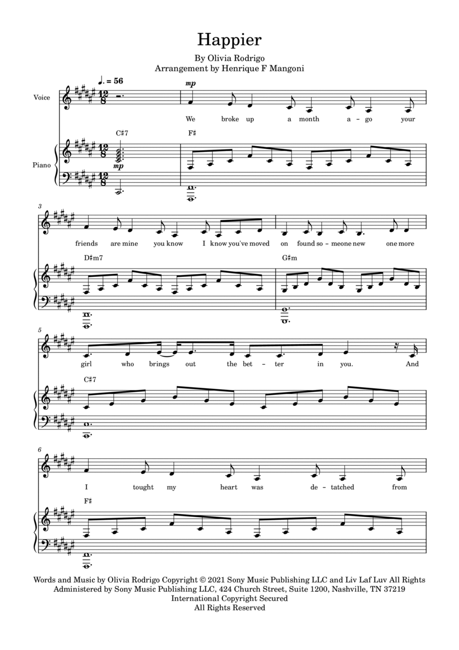 Happier By Olivia Rodrigo Voice Digital Sheet Music Sheet Music Plus