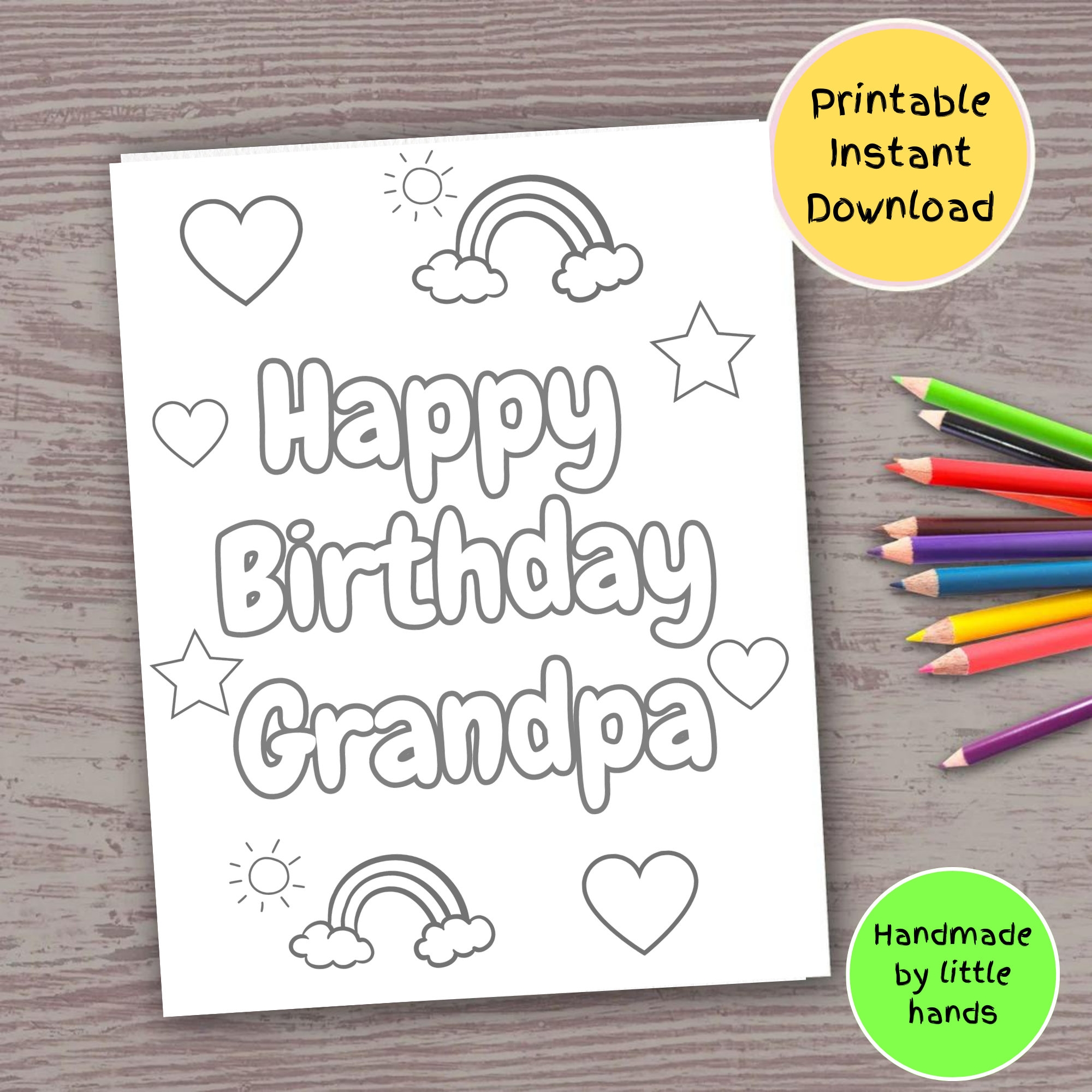 Grandpa Birthday Card Printable Colouring
