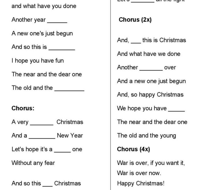 Happy Christmas John Lennon Song A English ESL Worksheets Pdf Doc