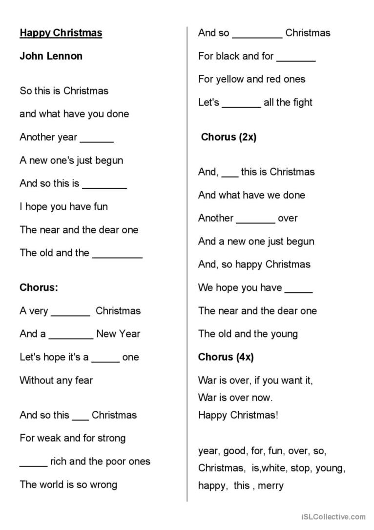 Happy Christmas John Lennon Song A English ESL Worksheets Pdf Doc