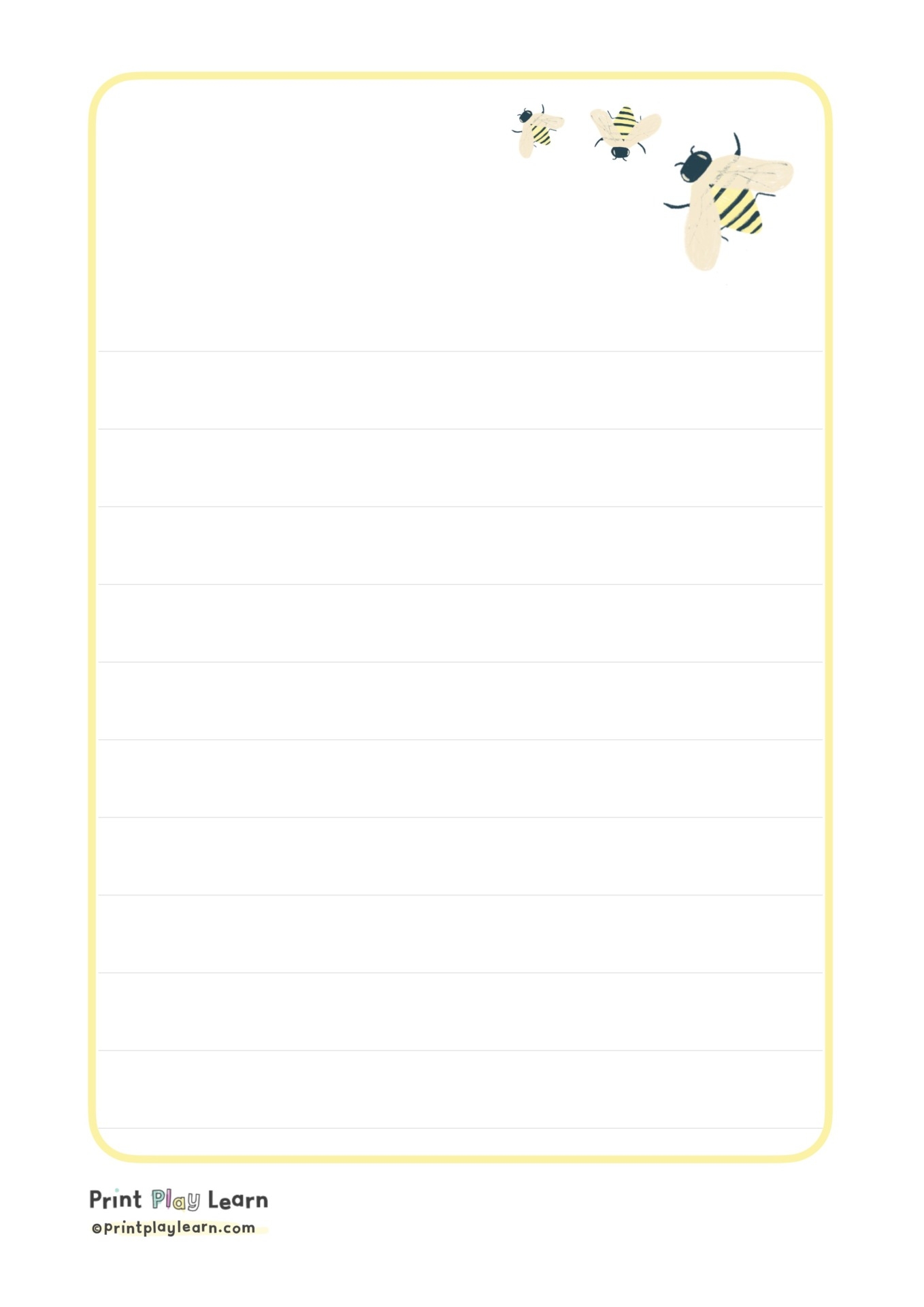 Honey Bee Lined Writing Paper Printable Teaching Resources Print Play Learn