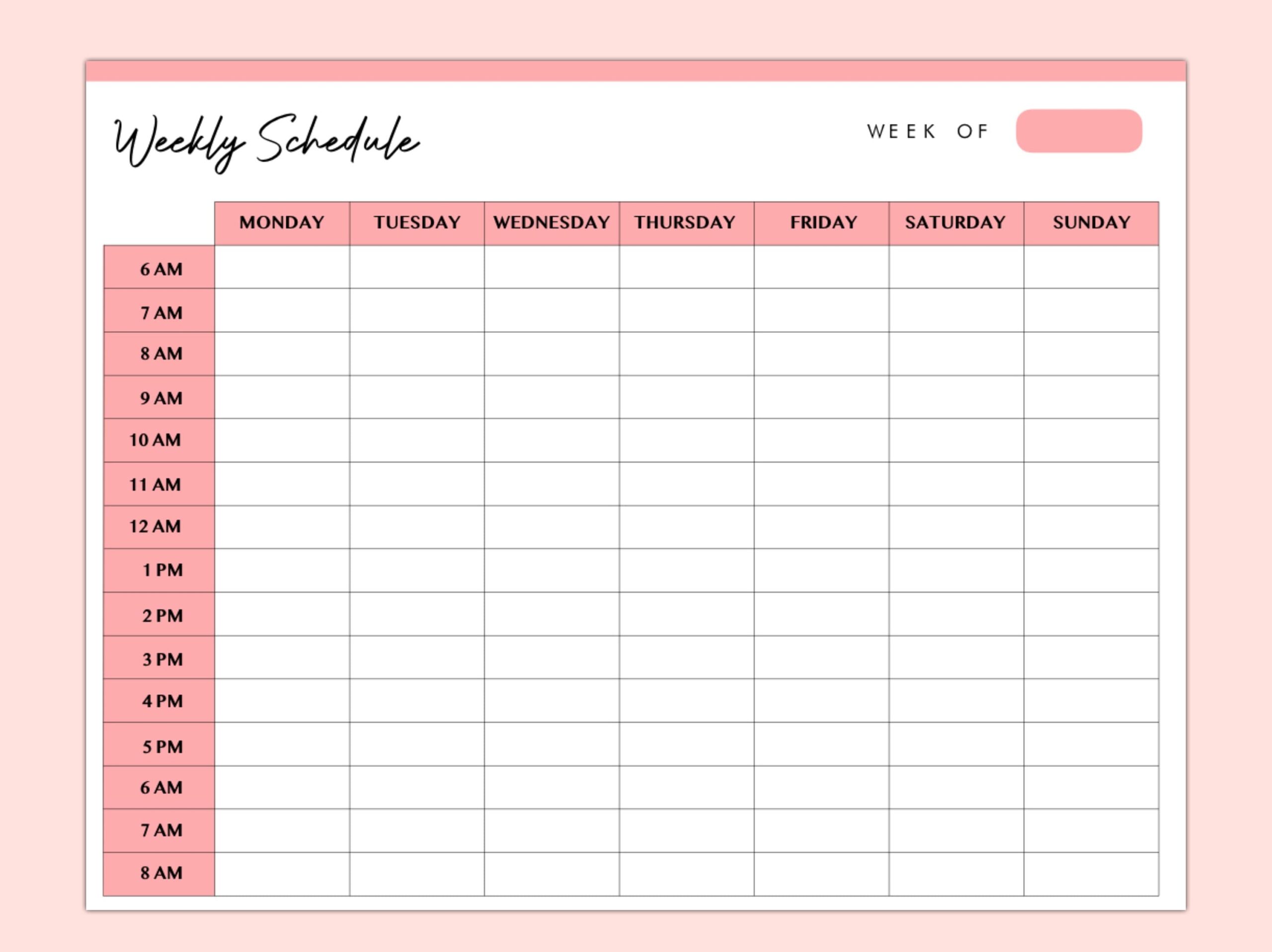 Hourly Weekly Schedule Landscape Weekly Planner Printable Weekly Organizer Weekly Agenda Desk Planner PDF Instant Download Etsy UK