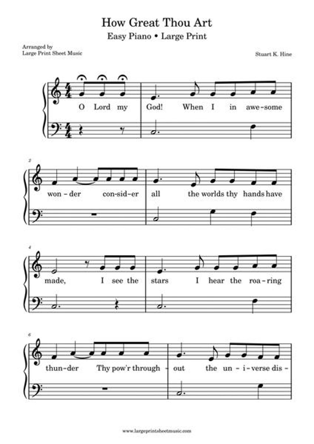 How Great Thou Art Hymn Sheet Music LARGE PRINT Easy Piano Solo Digital Download Etsy Australia