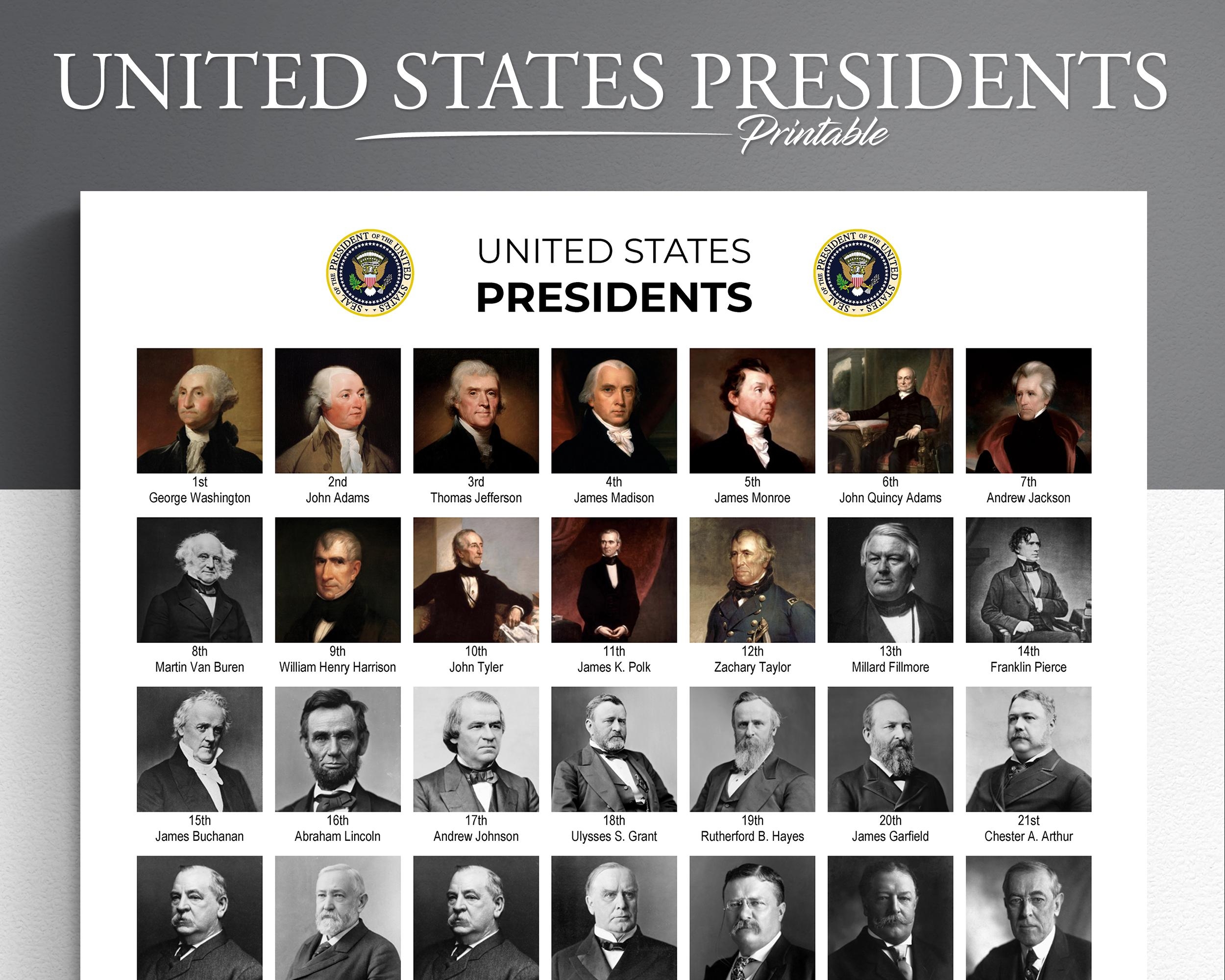 Printable List Of Us Presidents With Pictures