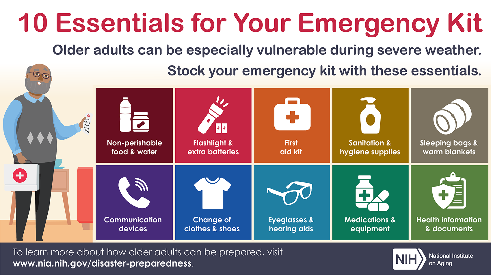 Infographic 10 Emergency Kit Essentials National Institute On Aging