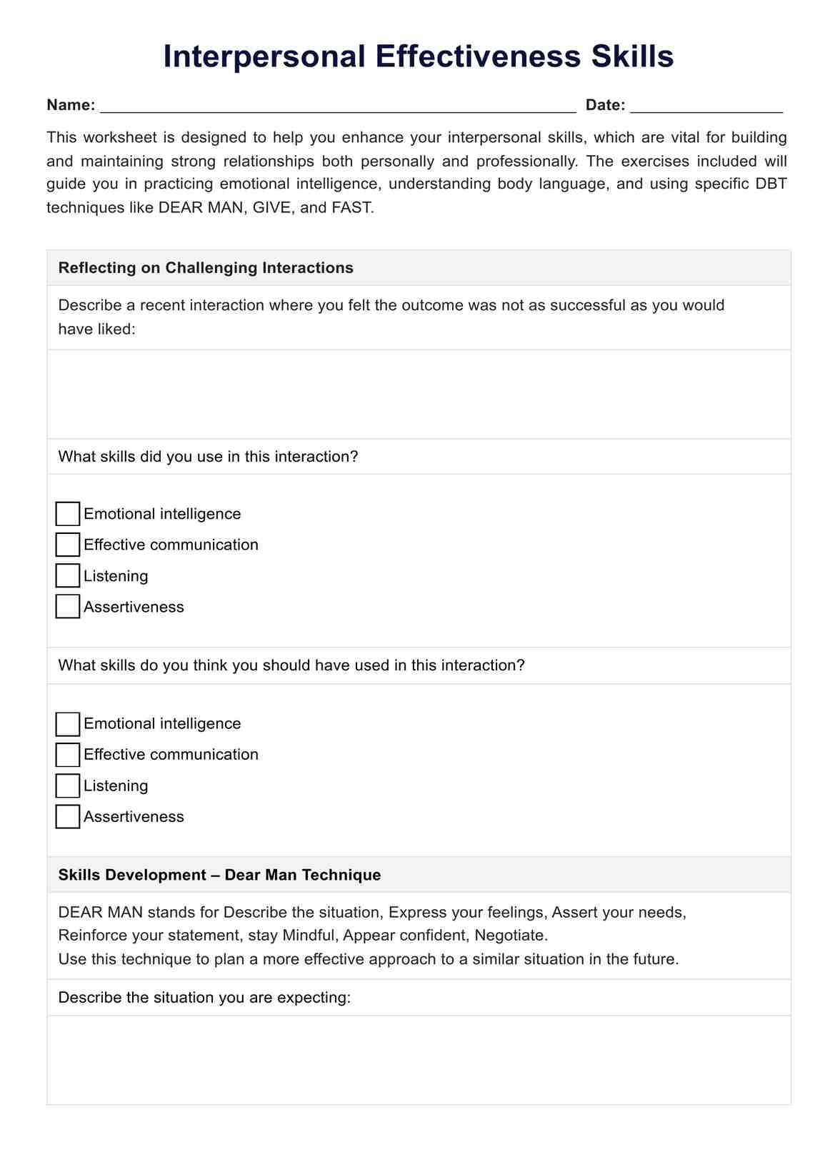 Interpersonal Effectiveness Skills PDF Example Free PDF Download