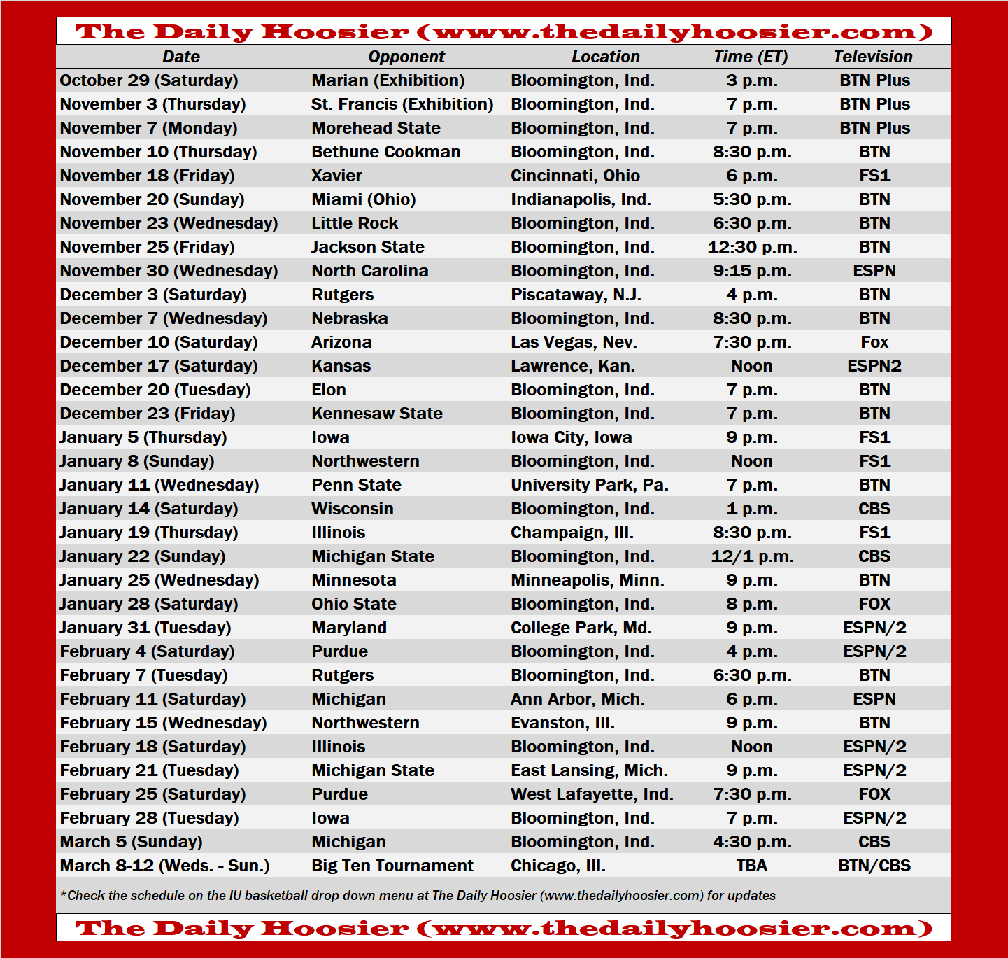 IU Basketball 2022 23 Schedule Page And Printable Version The Daily Hoosier