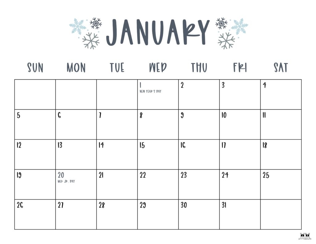 January 2025 Calendars 107 FREE Printables Printabulls