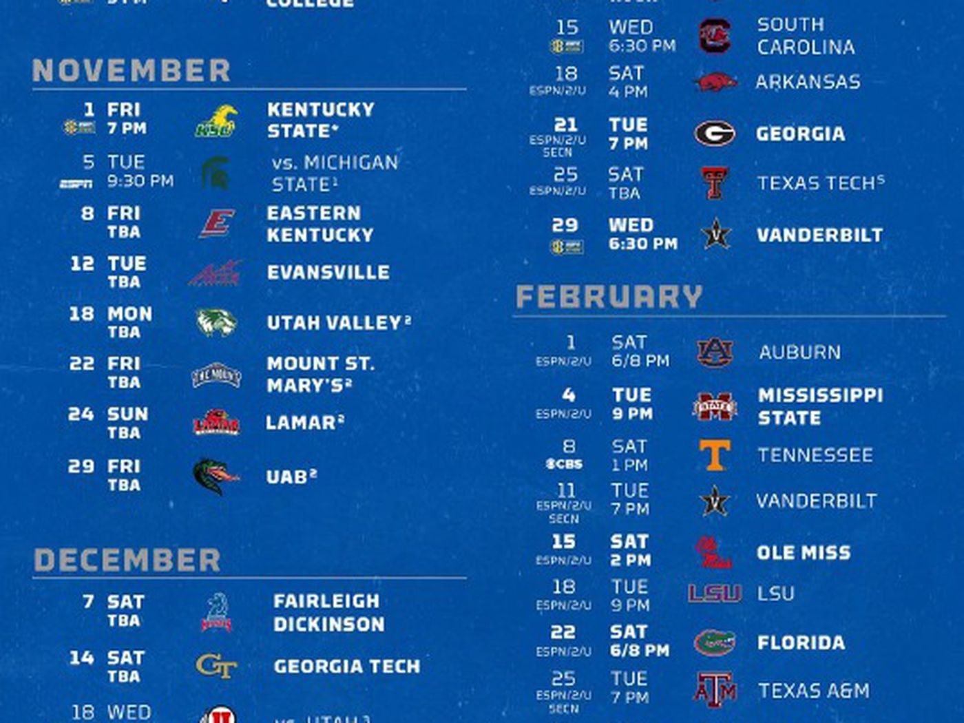 Kentucky Basketball 2019 20 Schedule Set A Sea Of Blue
