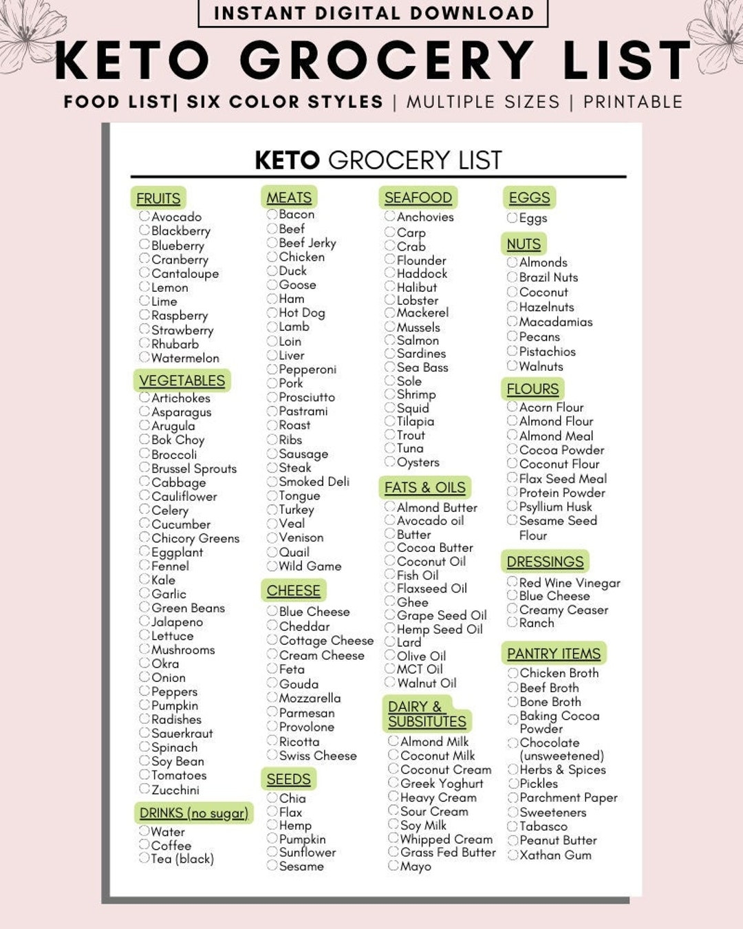 Keto Food List Printable Keto Grocery List Printable Keto Food List For Beginners Low Carb Food List Keto Tracker Meal Planner Etsy UK