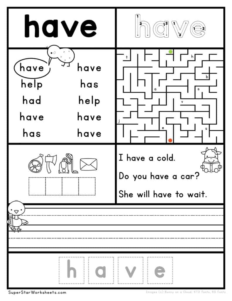 Free Printable Activity Sheets To Teach Sight Words